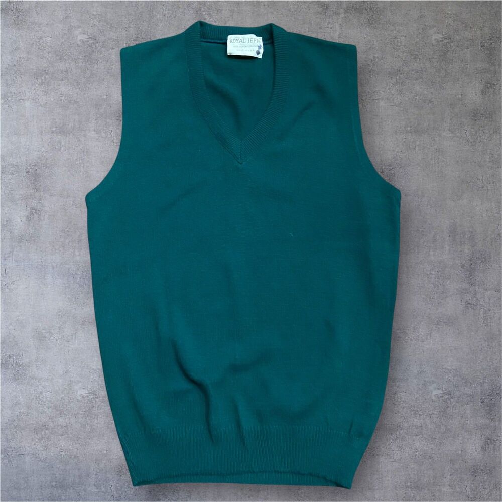 Royal Jeff Vintage 70s Orlon Acrylic Hunter Green Sweater Vest Men's Size Medium